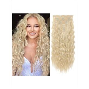 REECHO 9PCS Blonde Clip in Hair Extensions 24" Mermaid Wave Japanese Fiber
